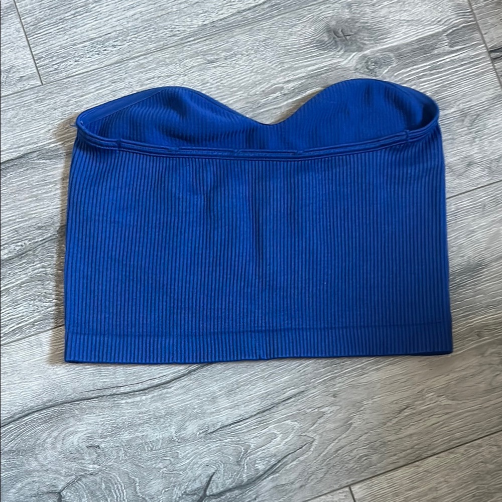 Blue Strapless Ribbed Top - Picture 2 of 3